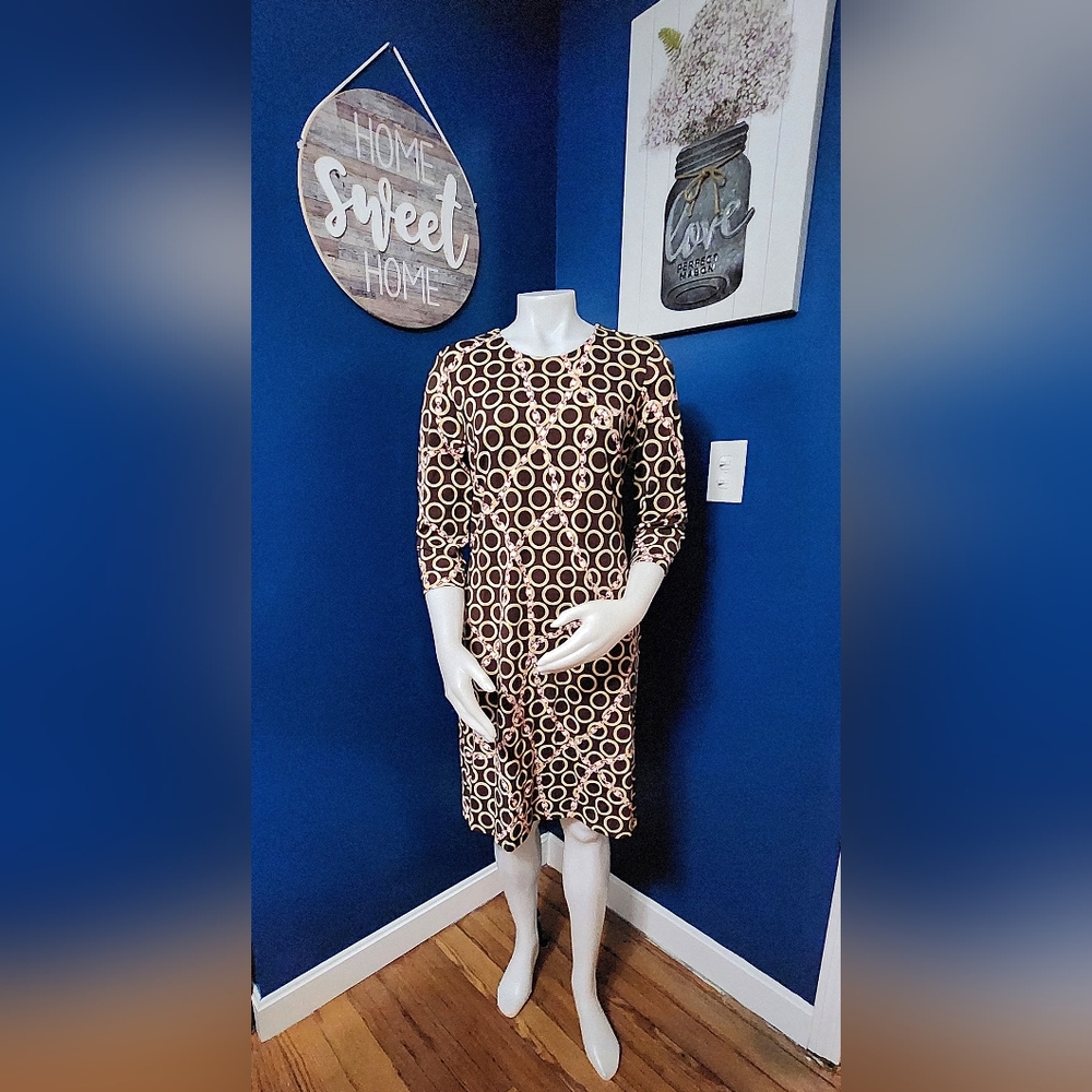 J.McLaughlin Sophia Sheath Dress in Brown Equestrian Circle Print Size Medium M